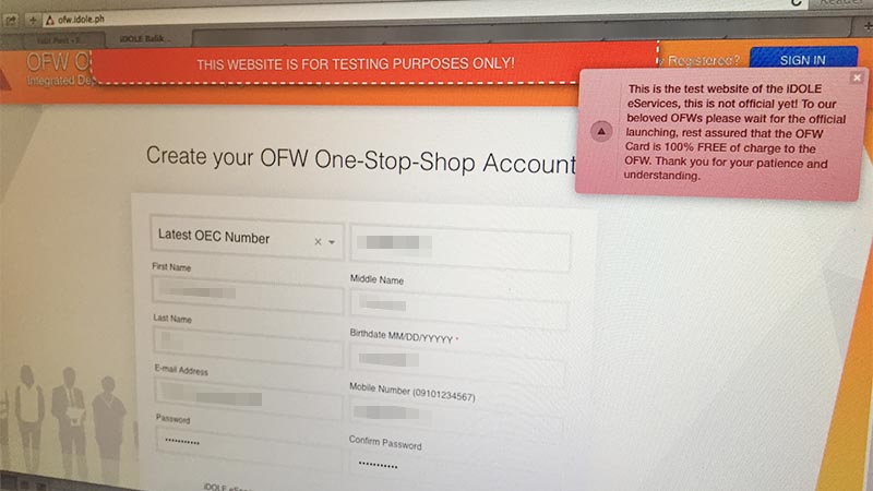 iDOLE OFW ID online registration testing underway