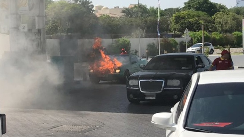 Car goes up in flames at Dubai petrol station