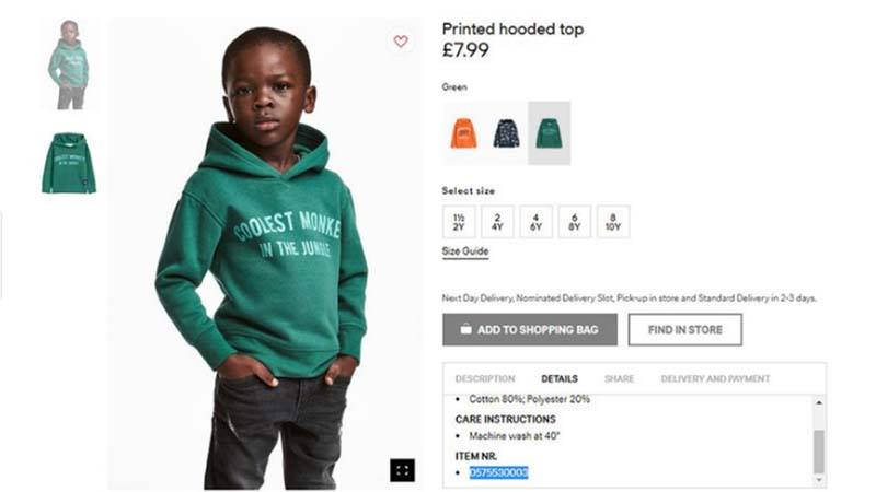 H&M apologises for 'coolest monkey' sweatshirt