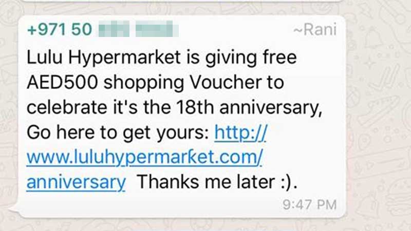 Hoax message on 'free Dh500 Lulu voucher' persists on WhatsApp