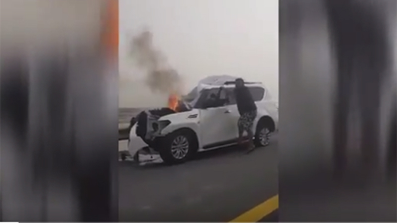Watch: Dubai policeman saves man trapped inside burning vehicle