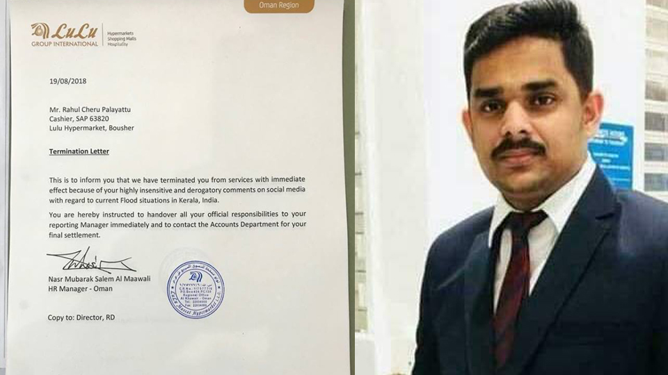 Expat fired for 'derogatory' comments on Kerala flood victims
