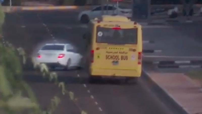 VIDEO: Reckless driver narrowly misses crash with Abu Dhabi school bus