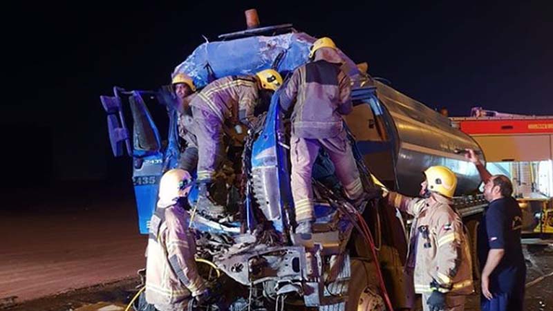 Driver trapped in Ajman tanker wreckage saved