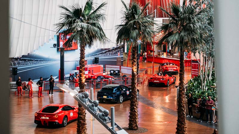 100 Ferrari cars drive through Ferrari World Abu Dhabi