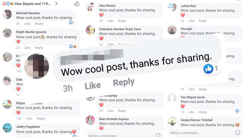 Why are people posting ‘Wow cool post, thanks for sharing’ on Facebook?