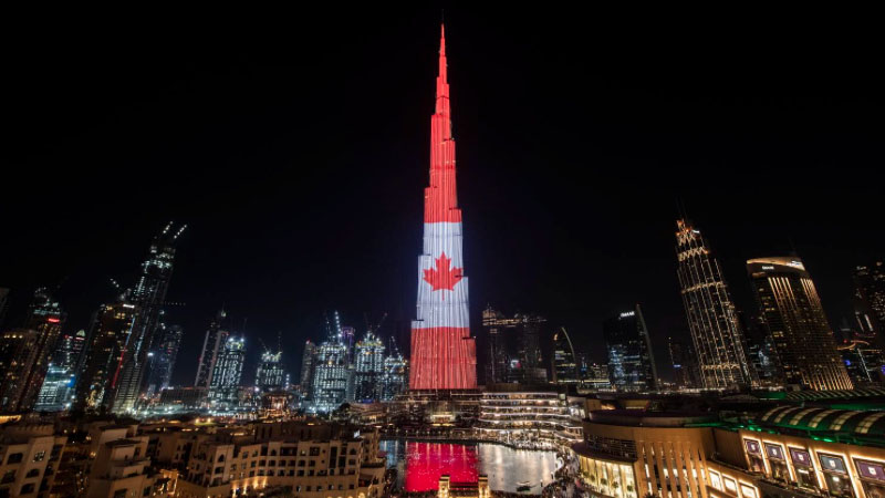 Burj Khalifa lights up in Canada flag colours