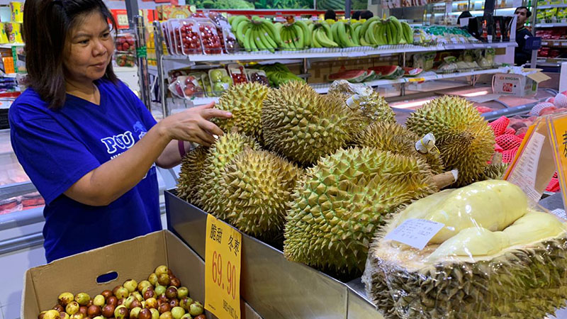 Durian at Wenzhou Supermarket in International City, Dubai.
