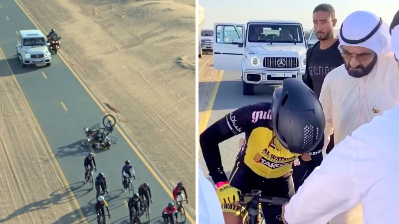 Sheikh Mohammed Bin Rashid helps cyclist in crash