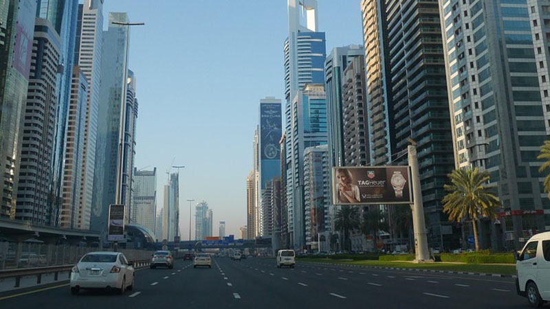 Ads along Sheikh Zayed Road in Dubai.