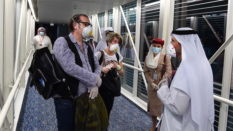 Mark Hill and wife Chiara land at the Dubai International Airport on April 22, 2020.