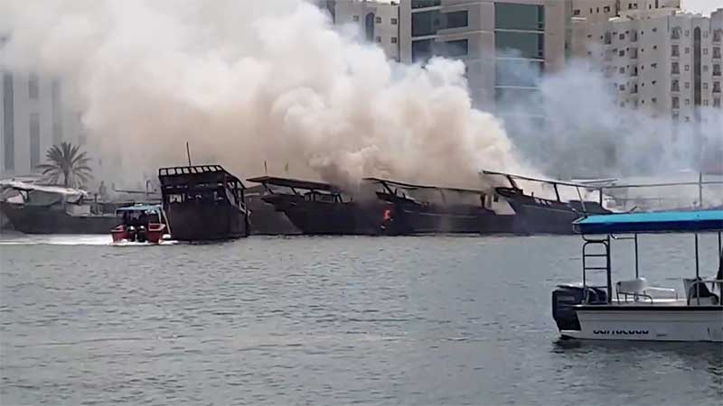 Fire breaks out in dhow boat in Sharjah Creek