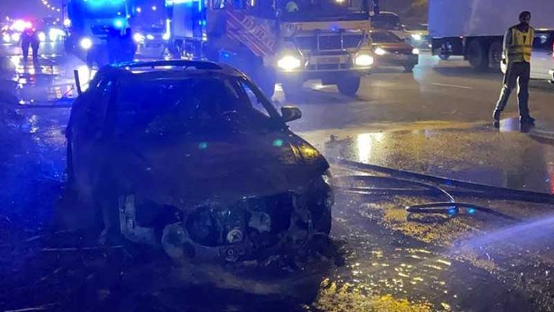 Car erupts in flames on major Dubai highway