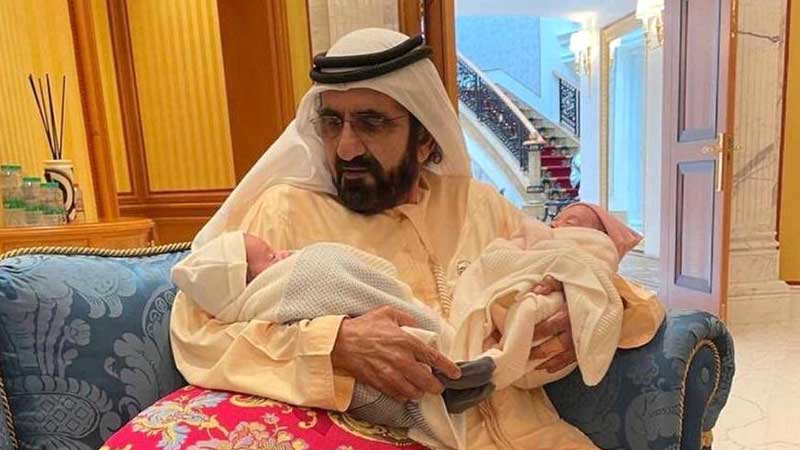 Spotted: Sheikh Mohammed with twin grandchildren