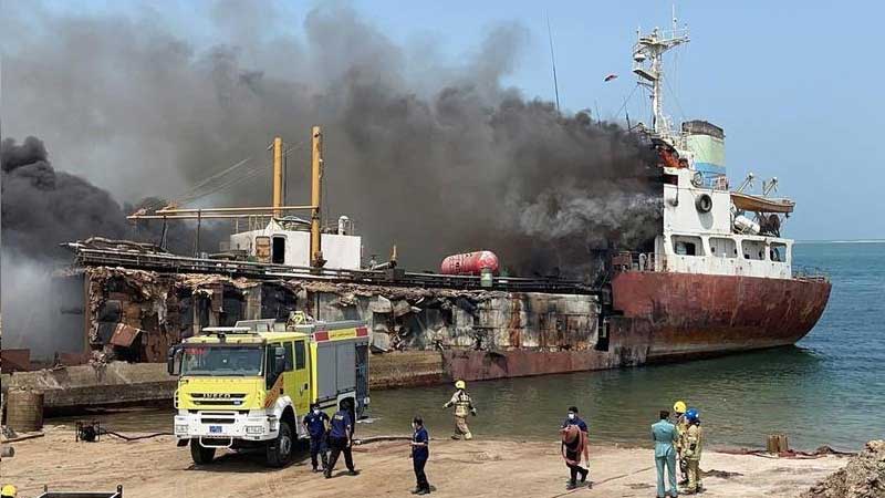 Ship catches fire in Umm Al Quwain