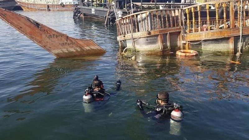 Sunken dhow ship recovered from Dubai Creek
