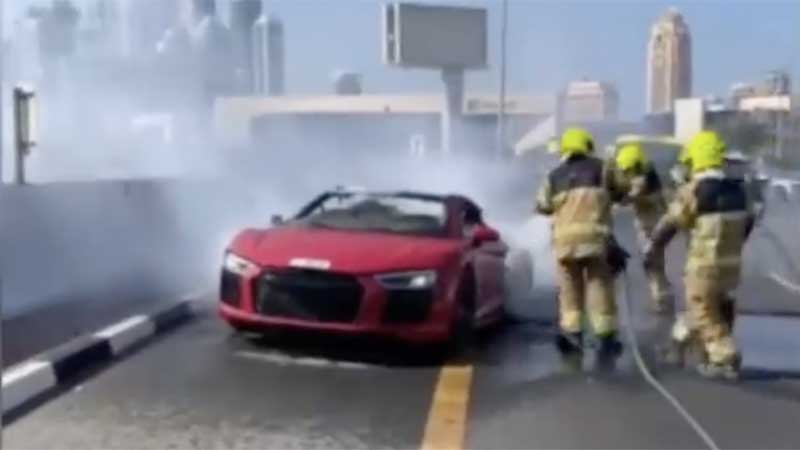 Sports car erupts in flames on Sheikh Zayed Road