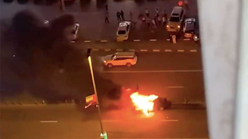 Car catches fire in Sharjah after multi-car crash