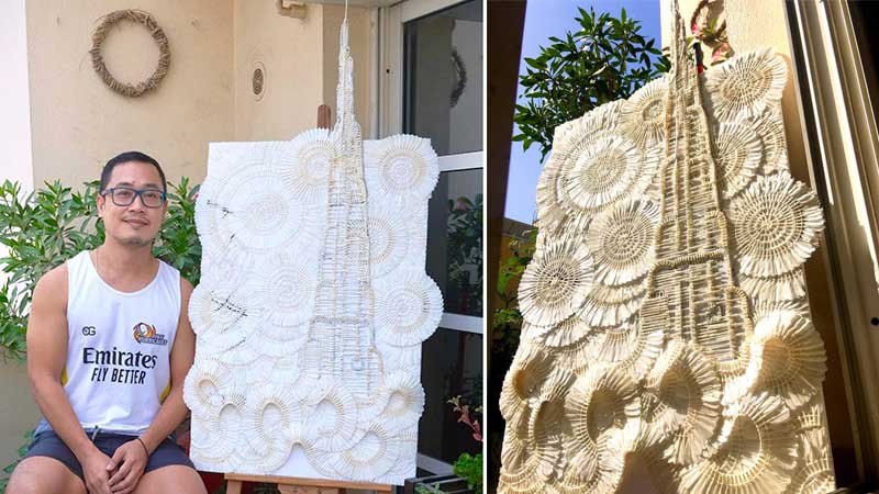 Filipino in Dubai creates Burj Khalifa art from badminton scraps