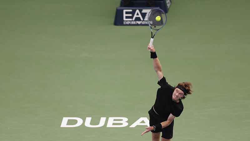 Andrey Rublev at the Dubai Duty Free Tennis Championships on March 1, 2023.