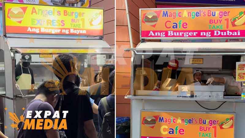 A composite photo shows the old and new signage of the Angel's Burger outlet in Dubai.