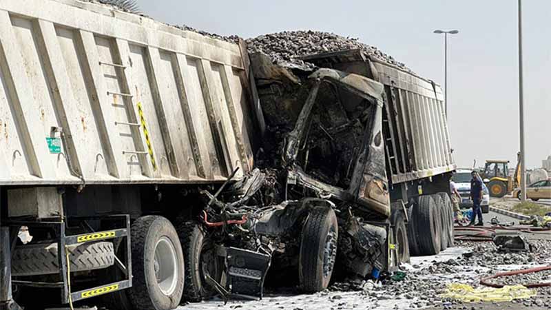 Ras Al Khaimah: Driver killed after dump trucks crash, catch fire