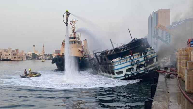 Dubai: Fire breaks out on dhow boat at Dubai Creek