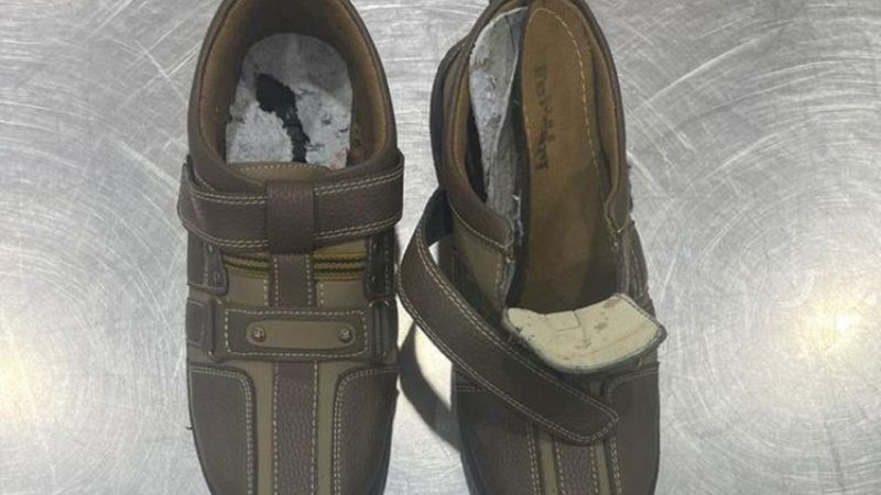 Dubai Customs found opium hidden in the soles of this pair of shoes.