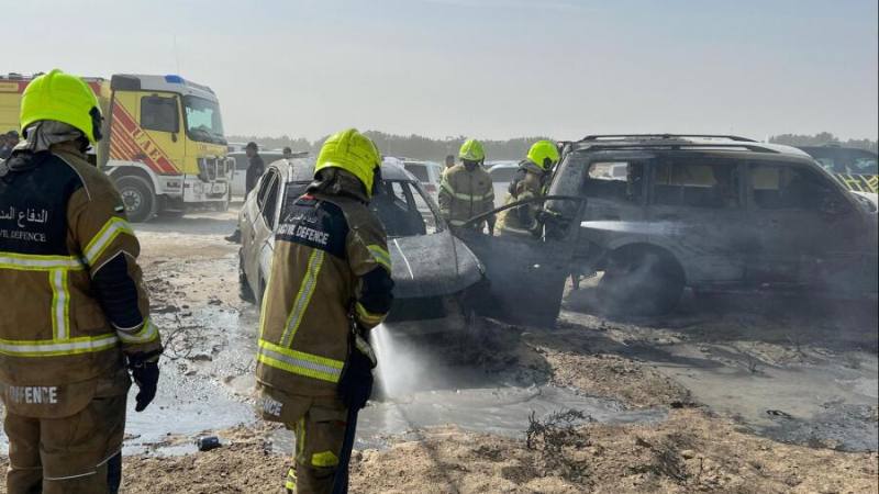 2 cars catch fire in Dubai South