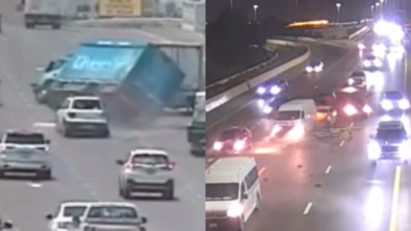 WATCH: Truck crashes into car after driver stopped on Abu Dhabi highway