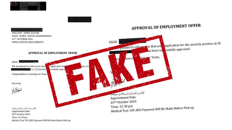 Dubai jobseeker warns public about job offer scam