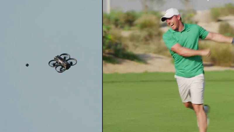 Rory McIlroy hits drone with incredible shot at Abu Dhabi golf challenge