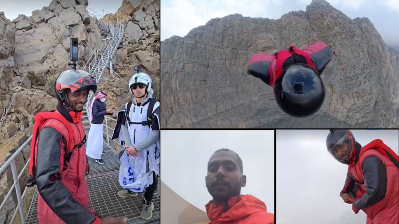 Emirati wingsuit flier jumps from top of Jebel Jais
