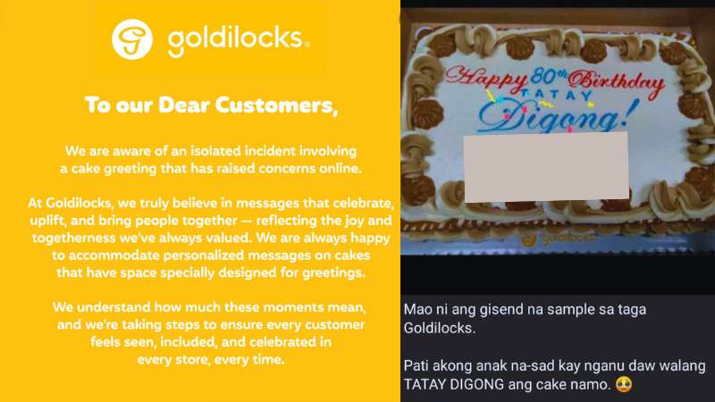 Goldilocks responds as Duterte supporters call for boycott over cake message