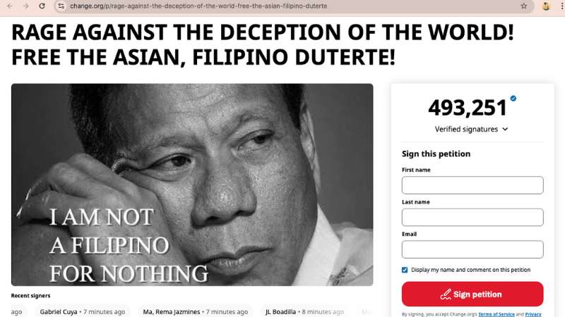 Petition to free Duterte from ICC custody gains nearly 500,000 signatures