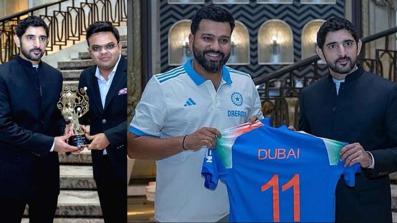 Sheikh Hamdan meets Team India, signs jersey branded Dubai 11