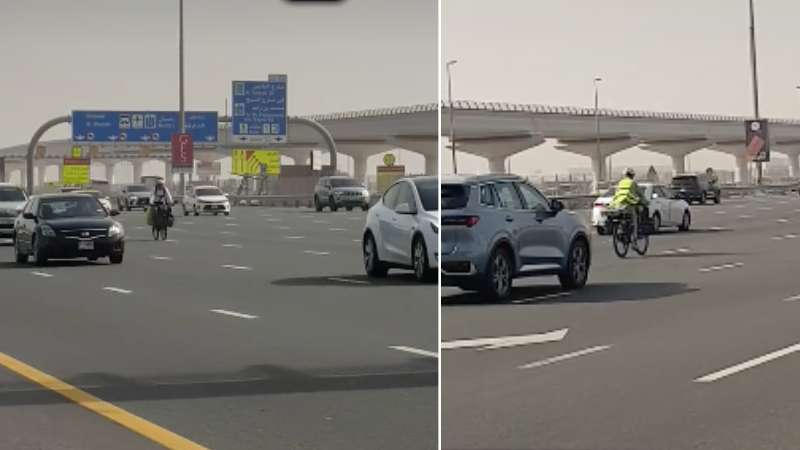 Viral video: Two cyclists caught illegally riding bikes on Dubai's Sheikh Zayed Road