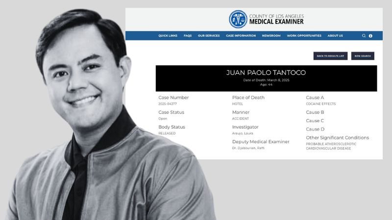 Rustan’s heir Paolo Tantoco died of cocaine overdose, confirms LA coroner