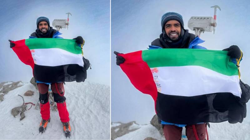 Emirati adventurer Rashid Al Shamsi raises UAE flag on Europe’s highest peak