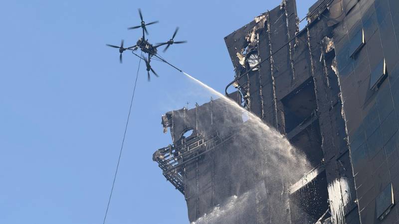 Dubai deploys drone in Al Barsha building fire cooling operations