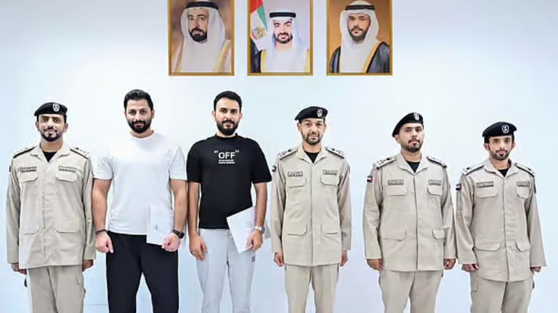 Sharjah Police honour two men for rescuing driver trapped in sinking car